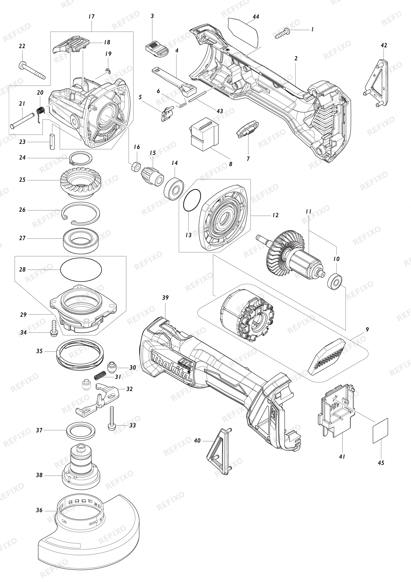 MAKITA DGA521 — схема запчастей
