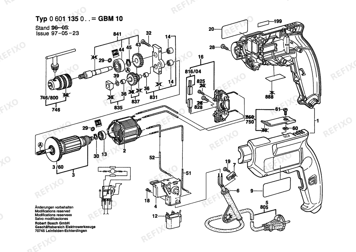 Bosch Дрель GBM 10 | 230 V (0 601 135 061) — схема запчастей