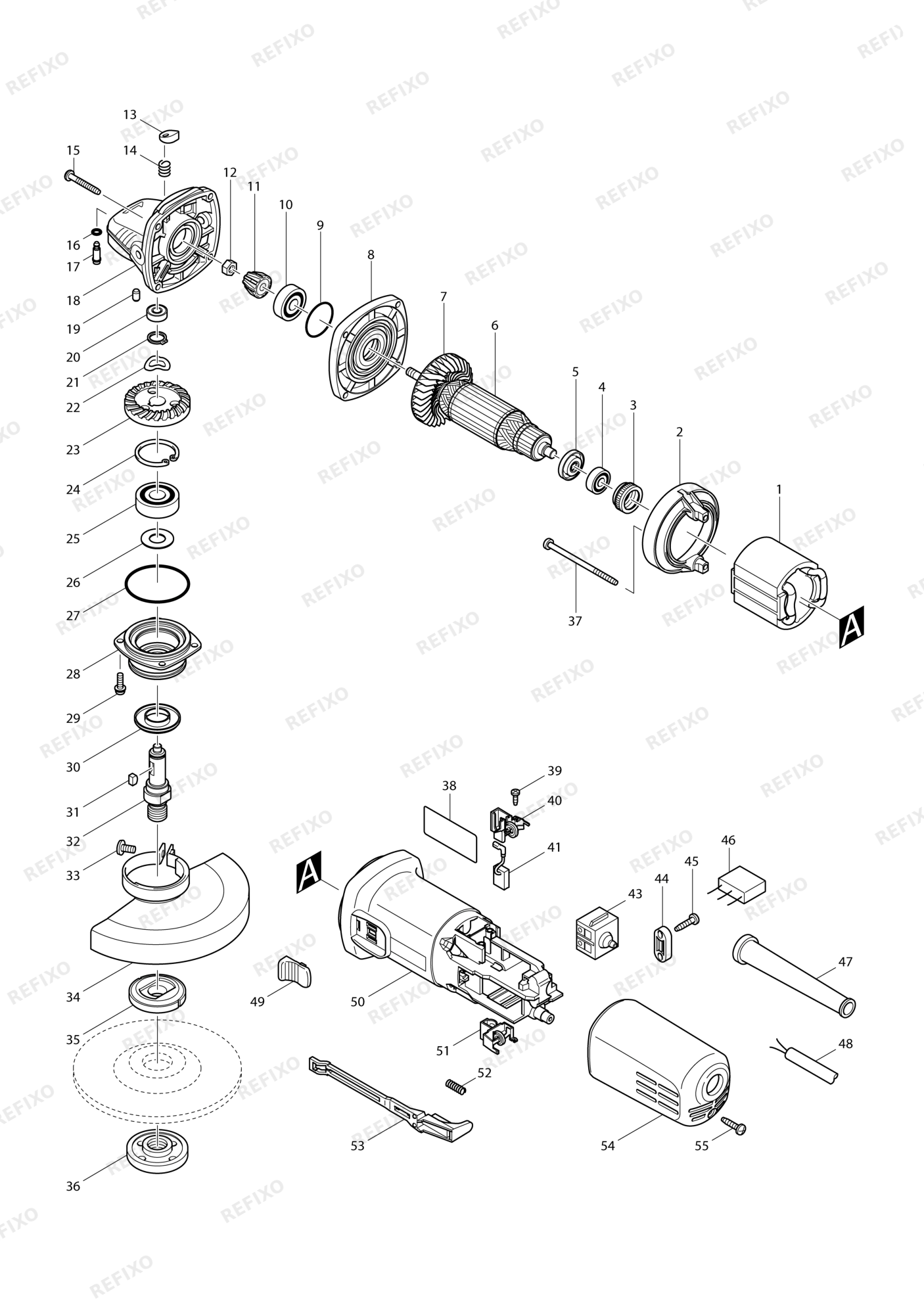 MAKITA 9555NB — схема запчастей