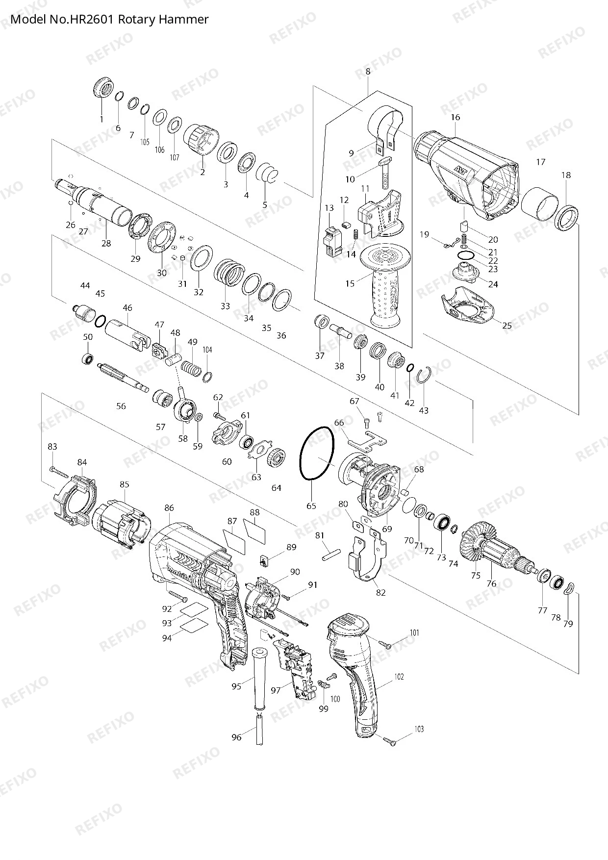 MAKITA HR2601 — схема запчастей