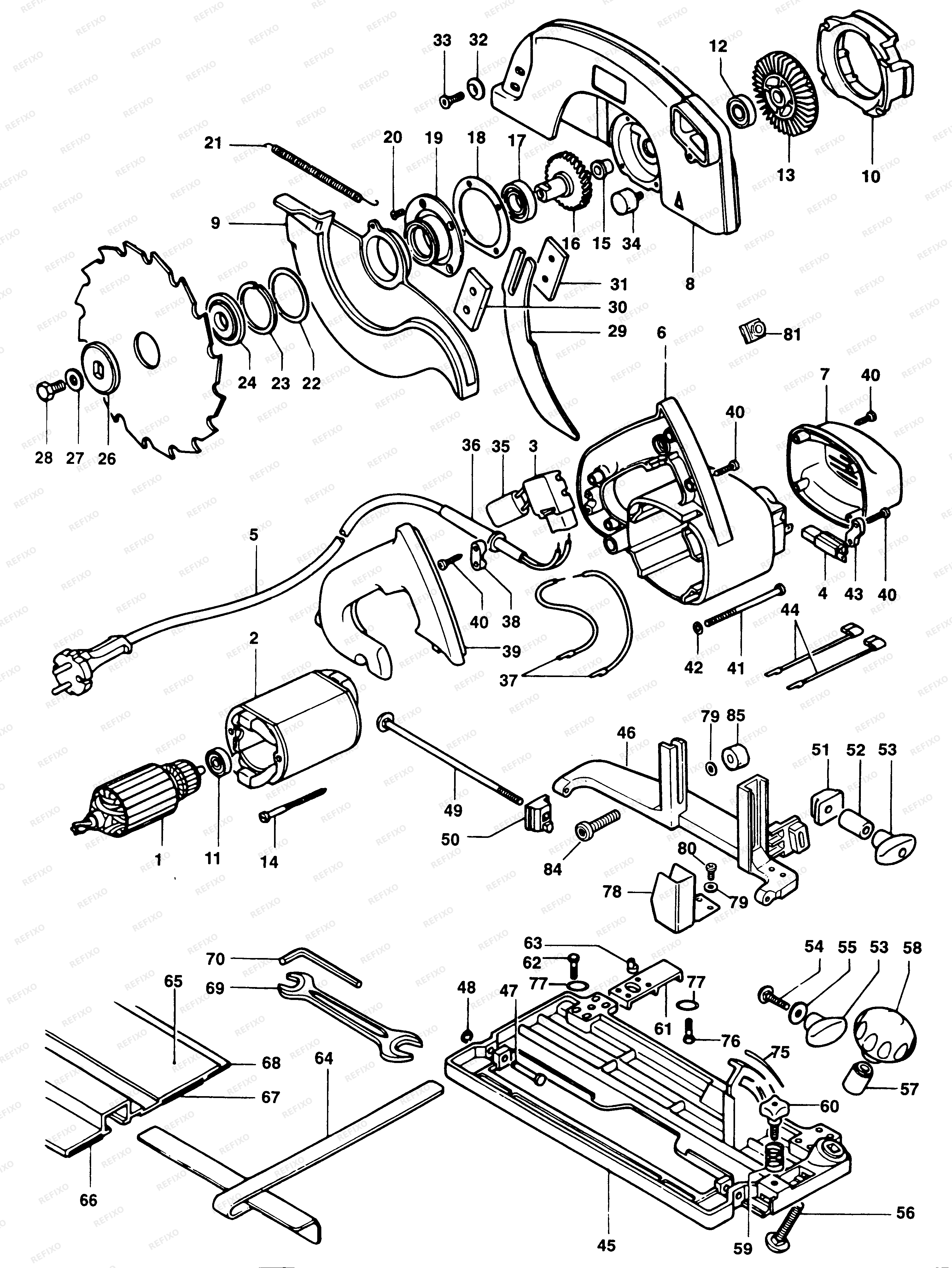 DeWalt ДИСКОВАЯ ПИЛА MH165 — схема запчастей