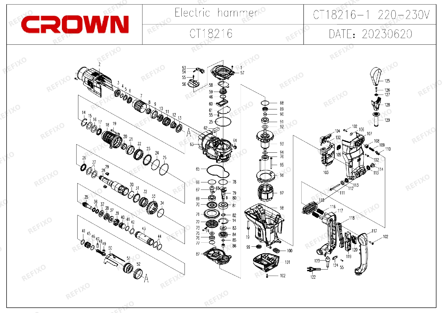 CROWN CT18216V — схема запчастей
