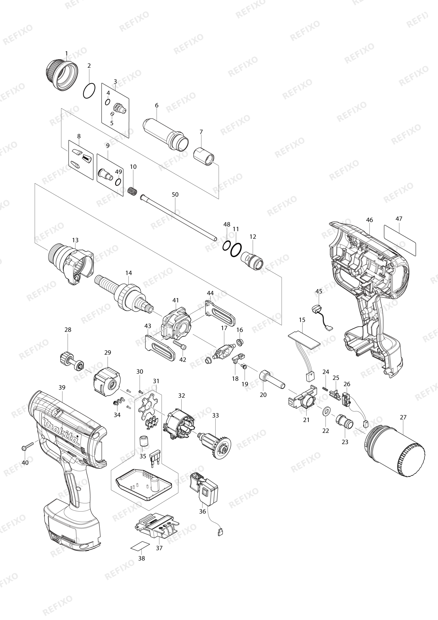 MAKITA DRV250 — схема запчастей