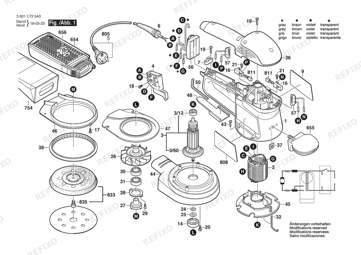 Bosch Эксцентриковая шлифмашина GEX 125 AC | 230 V | 004 - CH (3 601 C72 5A1) — схема запчастей