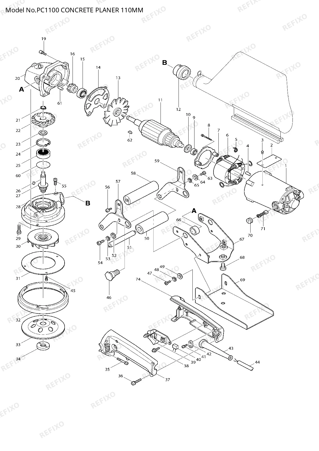 MAKITA PC1100 — схема запчастей