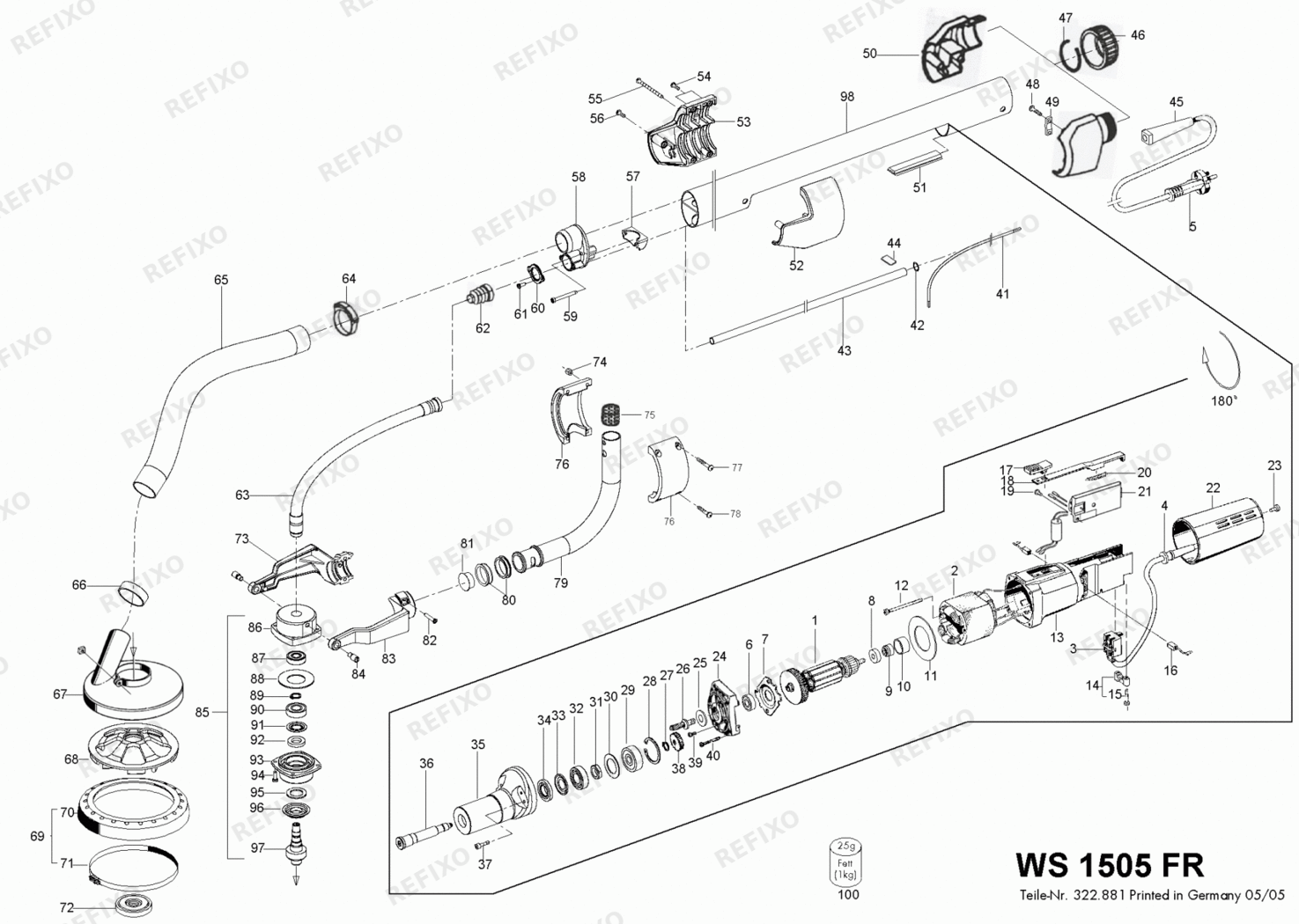 Flex WS 1505 FR 230CEE 322857 — схема запчастей