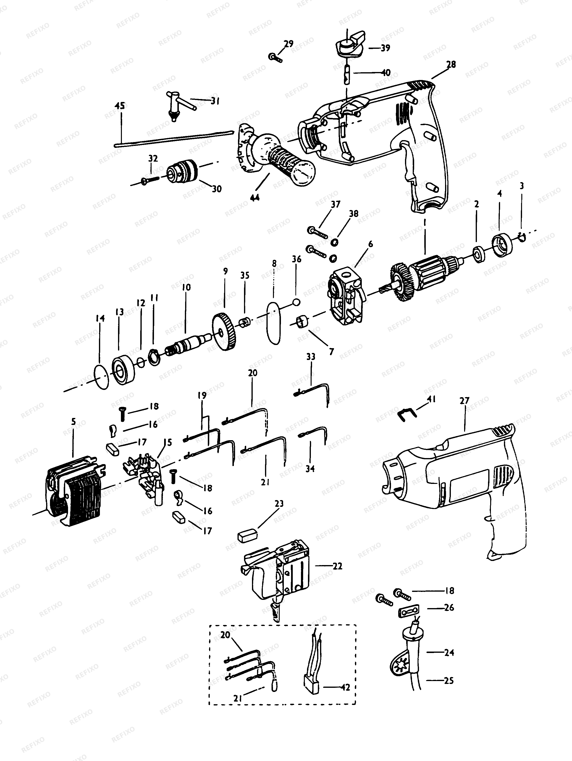 DeWalt ДРЕЛЬ DW203 — схема запчастей