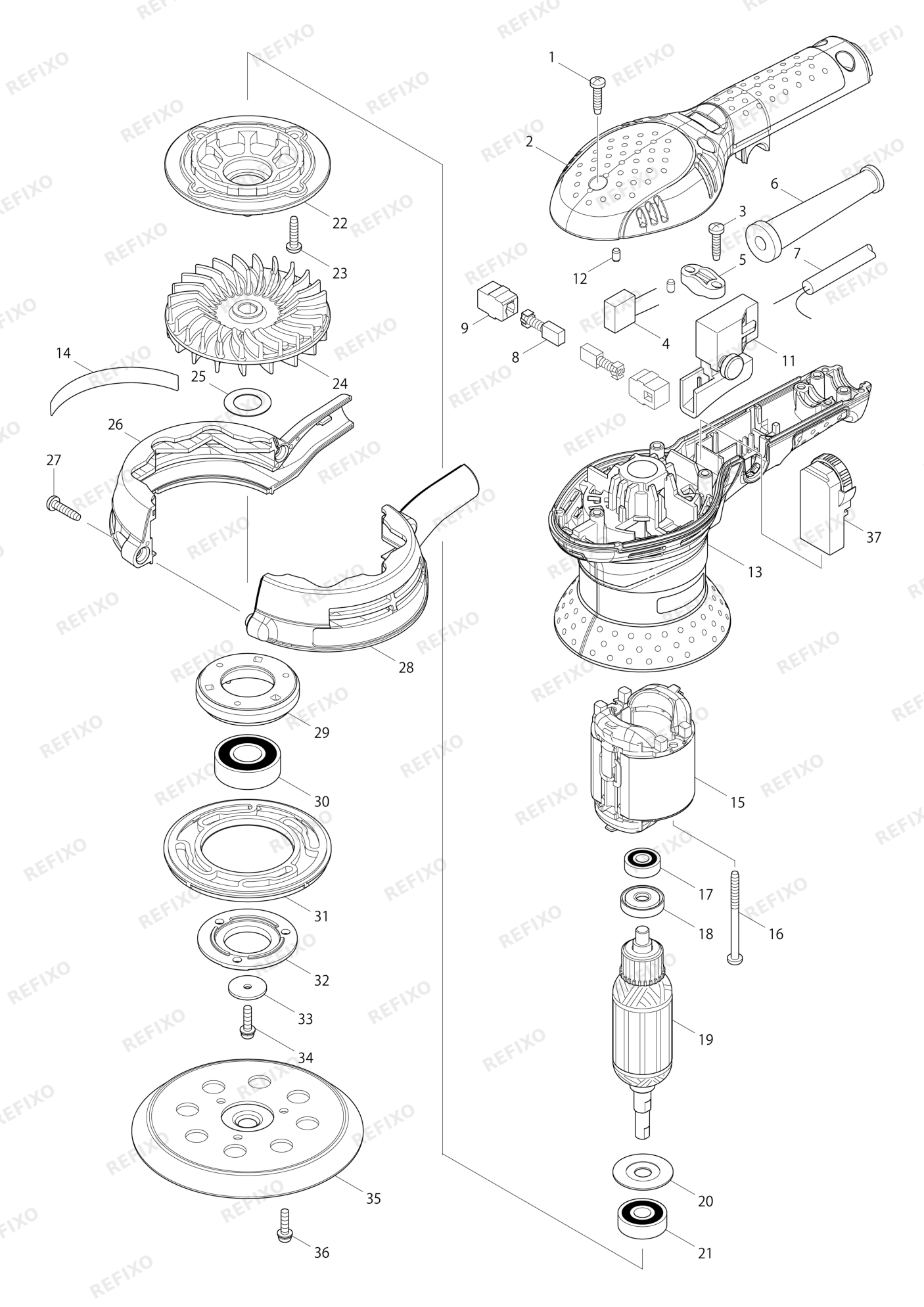 MAKITA BO5041 — схема запчастей