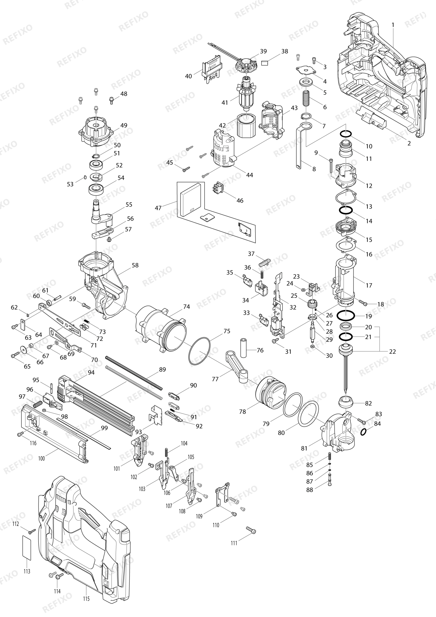 MAKITA DBN500 — схема запчастей