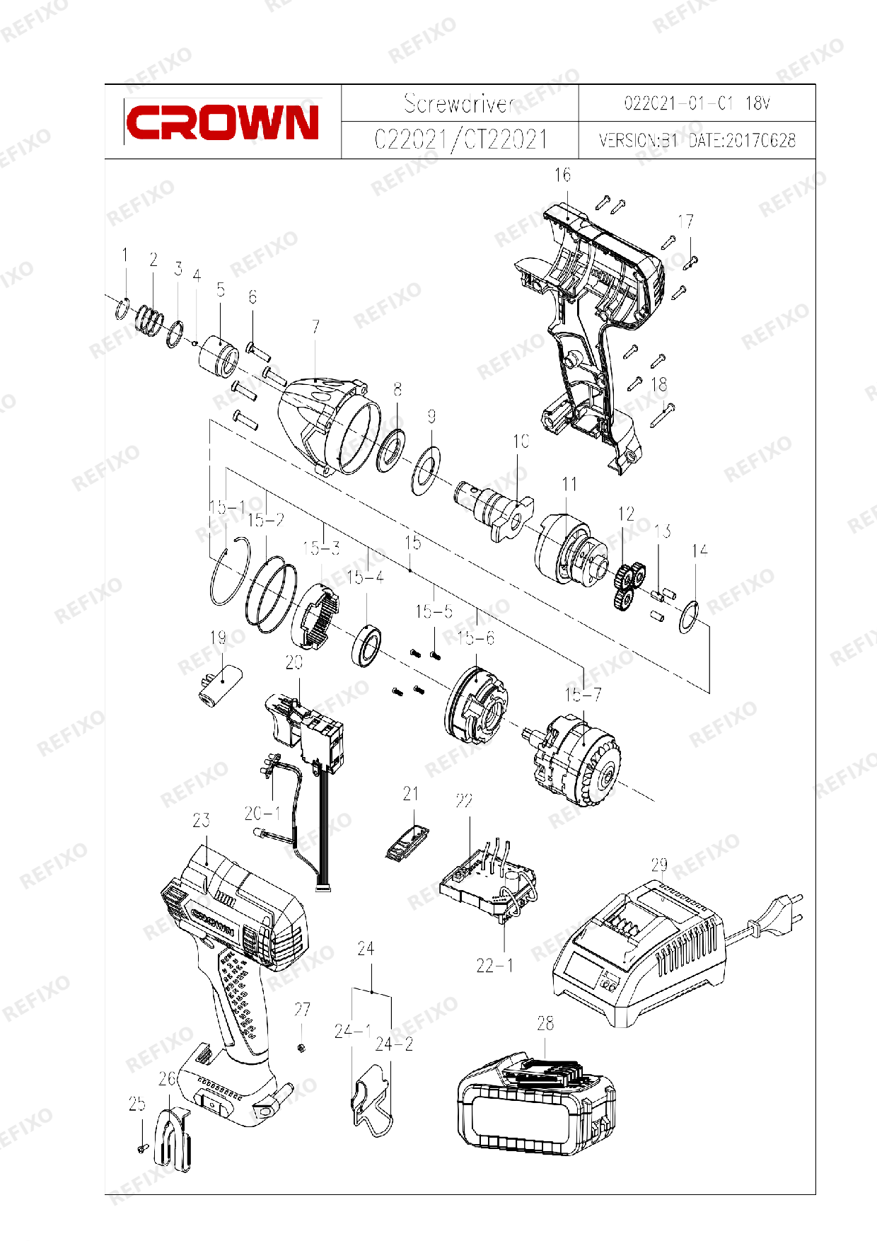 CROWN CT22021HX(с с.н.220....) — схема запчастей