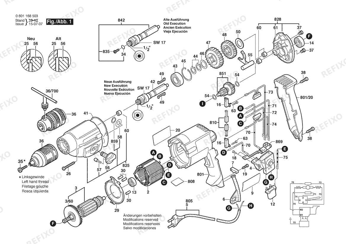Bosch Дрель GBM 10-2 RE | 110 V | 036 - GB (0 601 168 563) — схема запчастей
