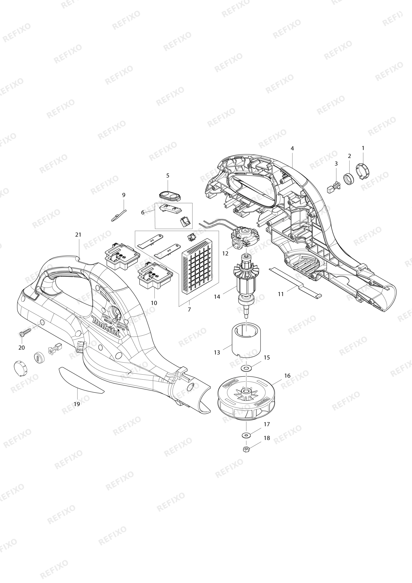 MAKITA DUB361 — схема запчастей