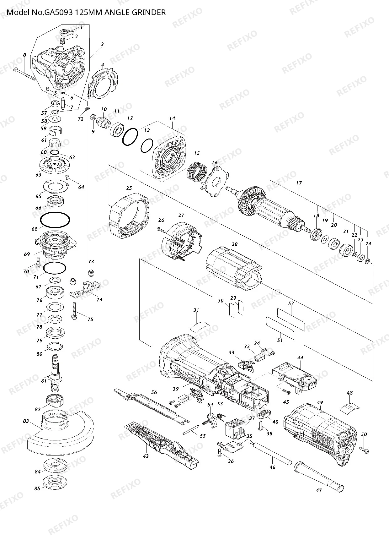 MAKITA GA5093 — схема запчастей