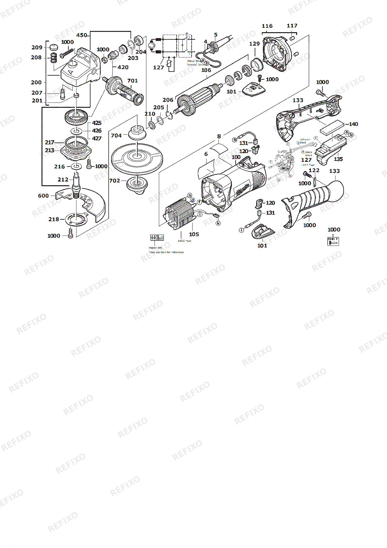 MILWAUKEE AGV17 125XC 4933449850 4000449851 — схема запчастей