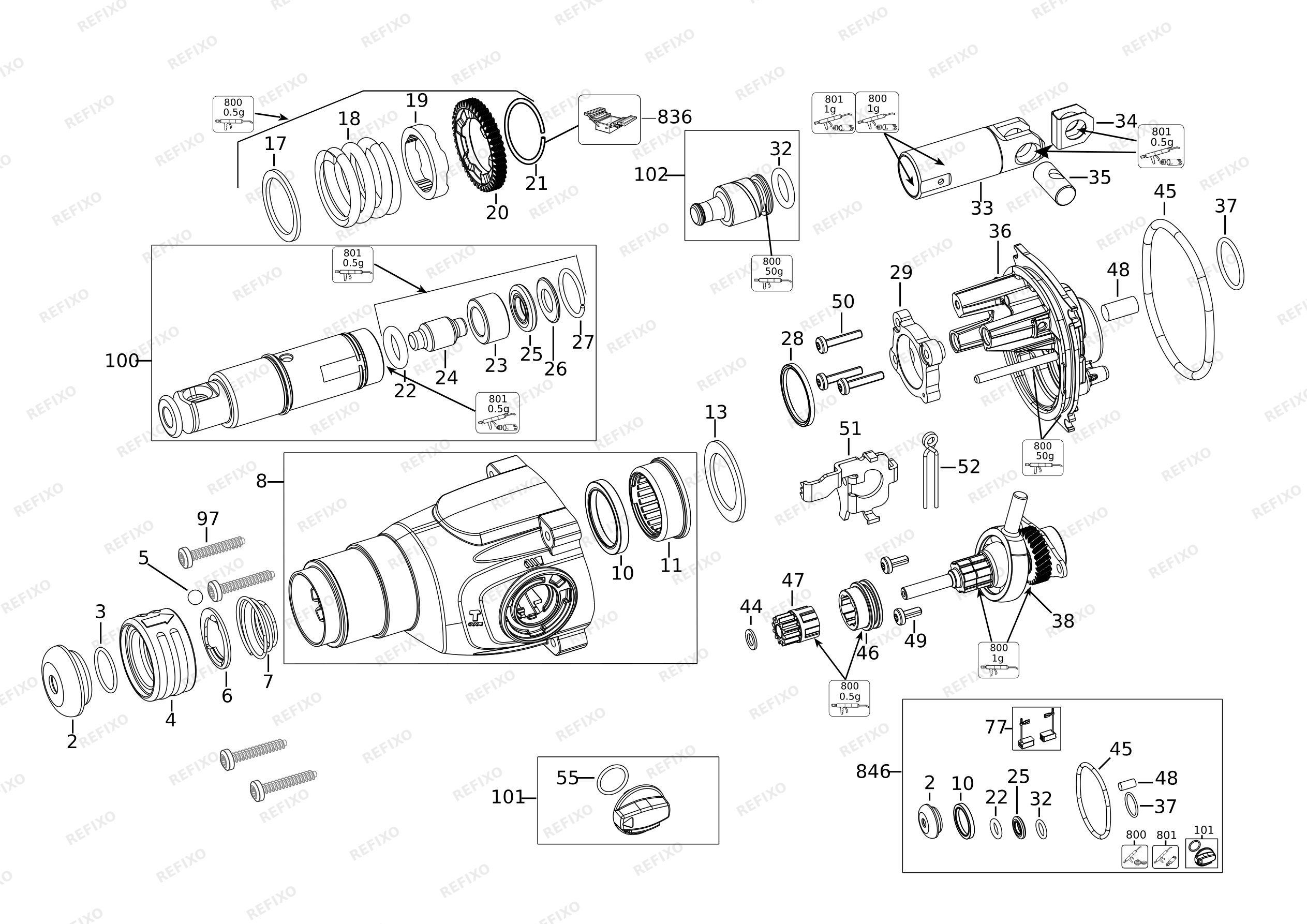DeWalt КОМБИНИРОВАННЫЙ ПЕРФОРАТОР D25033 — схема запчастей