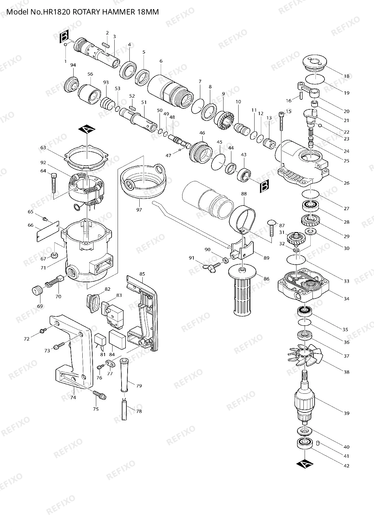 MAKITA HR1820 — схема запчастей