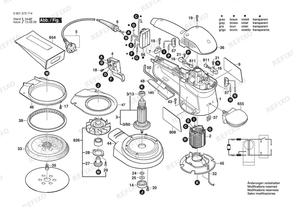 Bosch Эксцентриковая шлифмашина GEX 150 AC | 220 V | 063 - BR (0 601 372 714) — схема запчастей