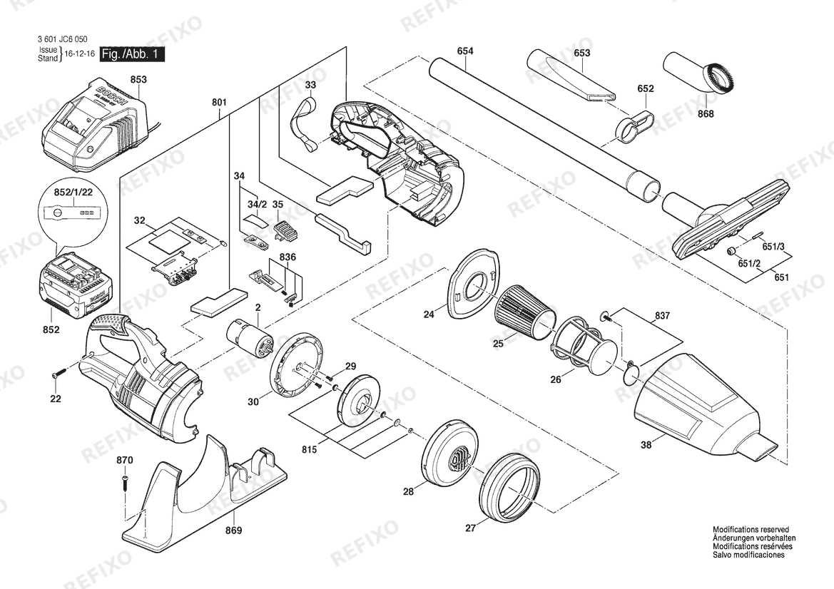 Bosch Аккумуляторный - пылесос GAS 14,4 V-LI | 14.4 V | 026 - AS (3 601 JC6 050) — схема запчастей