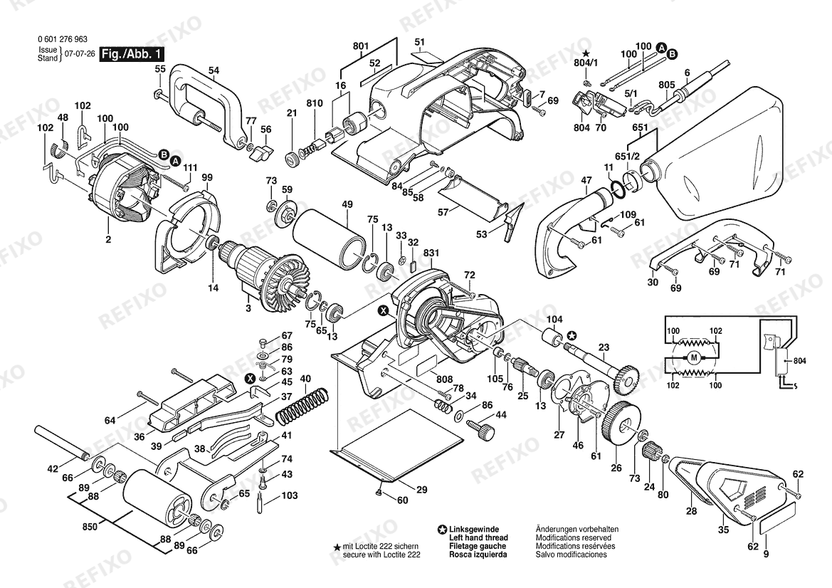 Bosch Ленточная шлифмашина 1276D Bare Tool 4" 1' | 120 V | 061 - US (0 601 276 963) — схема запчастей