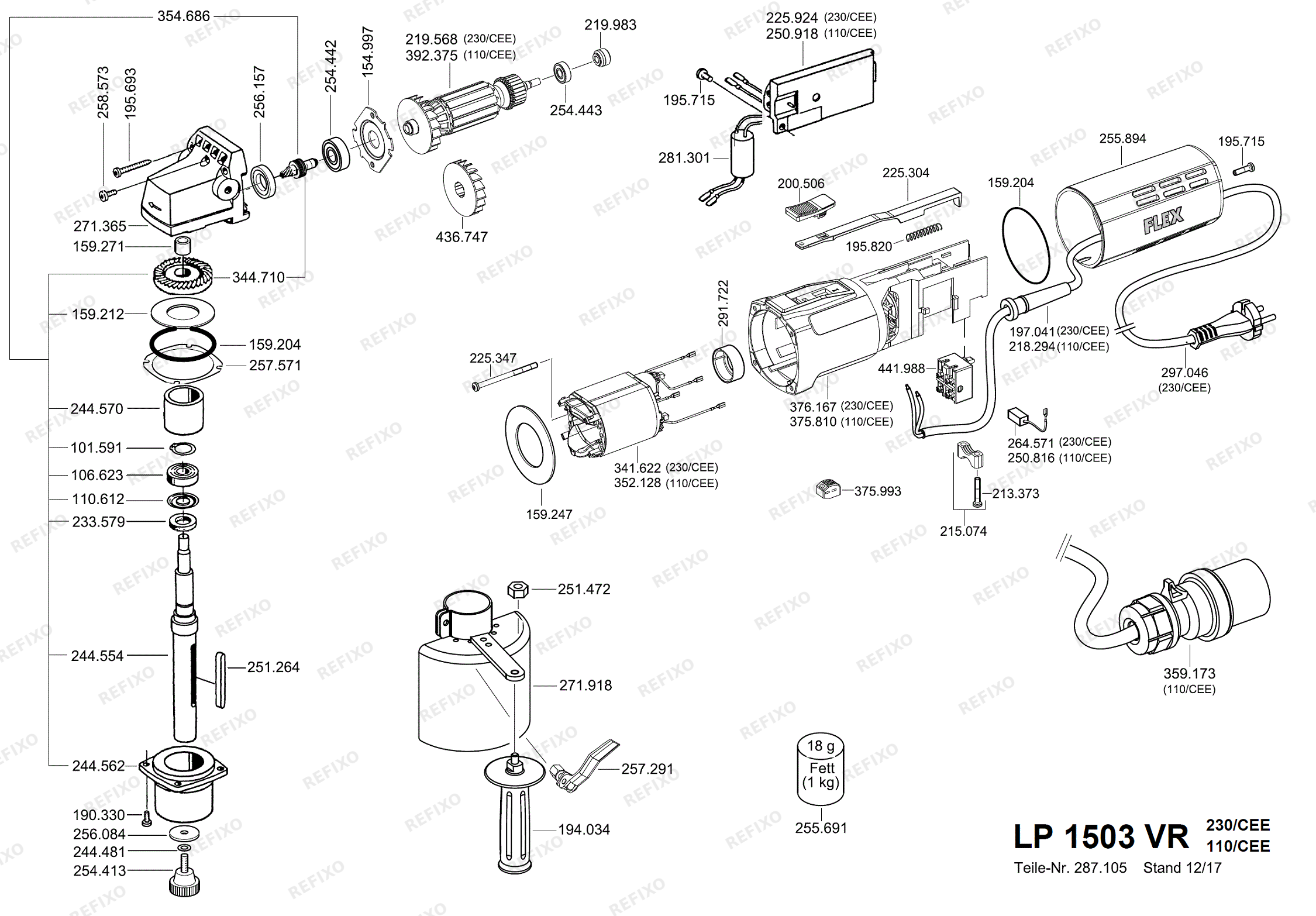 Flex LP 1503 VR набор - Satiniermaschine im набор LP1503VR — схема запчастей