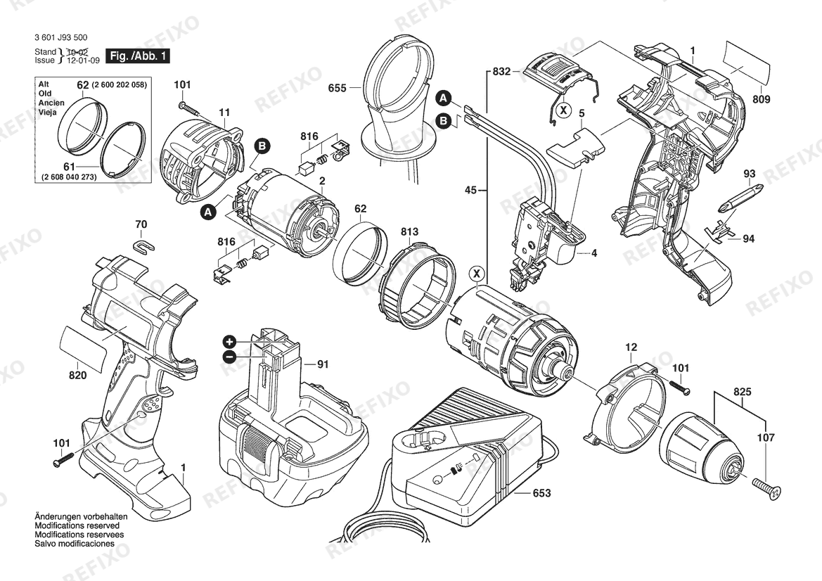 Bosch Аккумуляторный -Mittelgriffschrauber GSR 12 VE-2 | 12 V | 001 - EU (3 601 J93 500) — схема запчастей