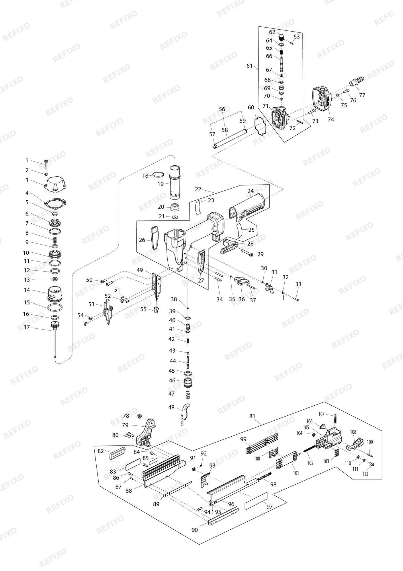 MAKITA AF353 — схема запчастей