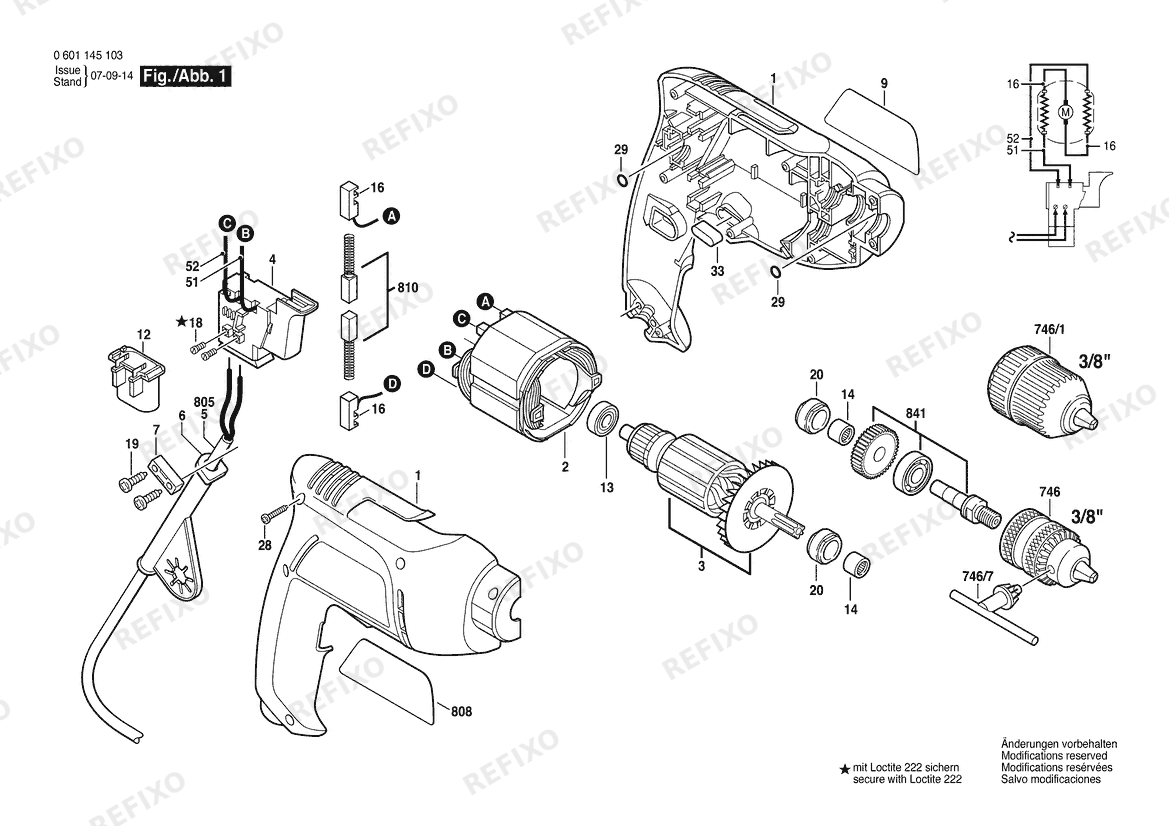 Bosch Дрель GBM 6 | 230 V | 036 - GB (0 601 145 142) — схема запчастей