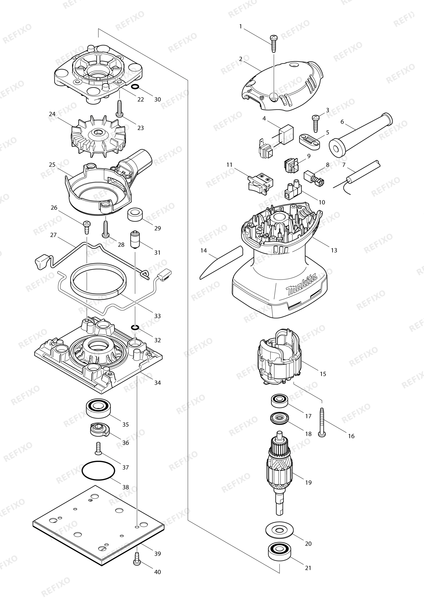 MAKITA BO4557 — схема запчастей