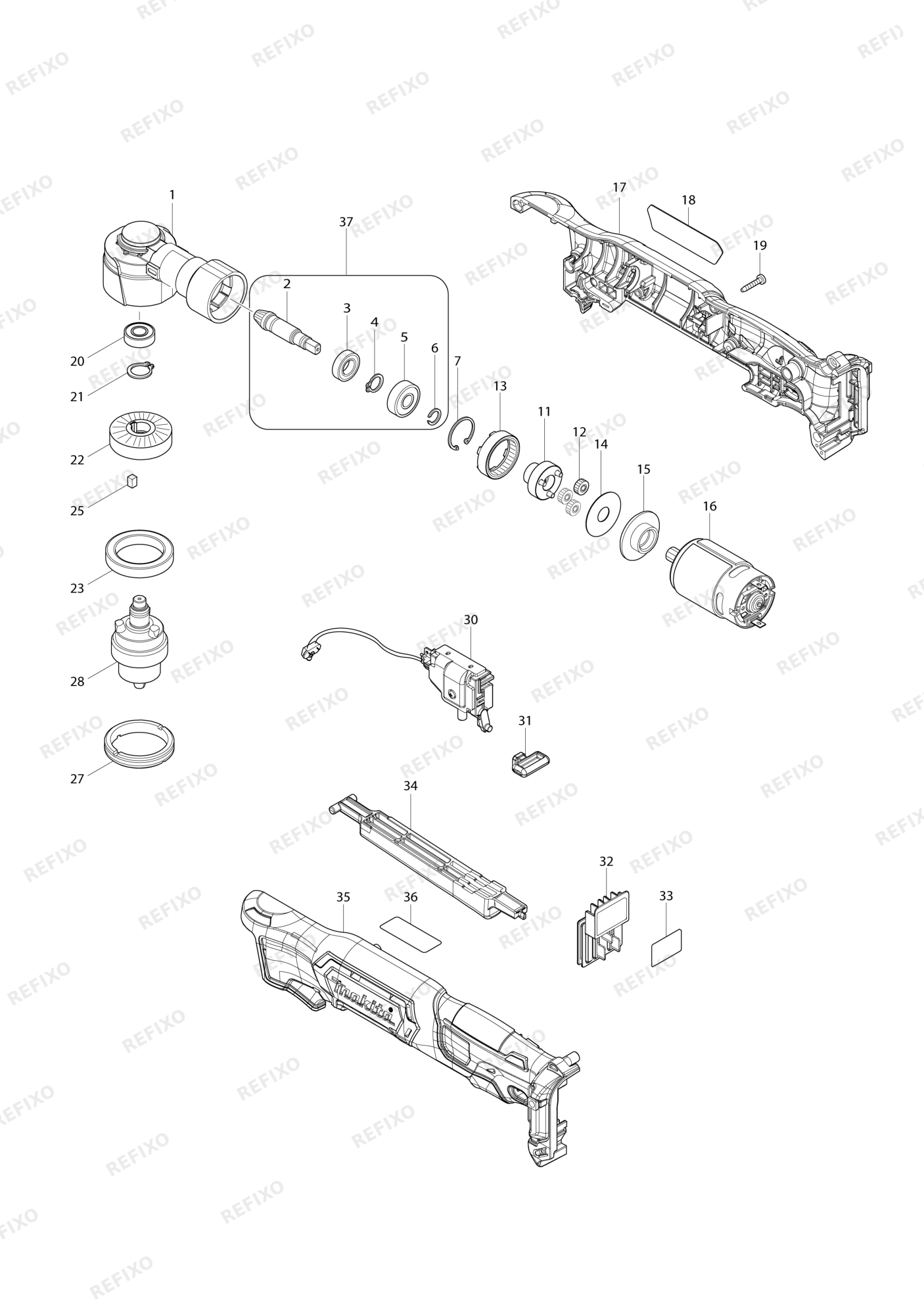 MAKITA DA332D — схема запчастей