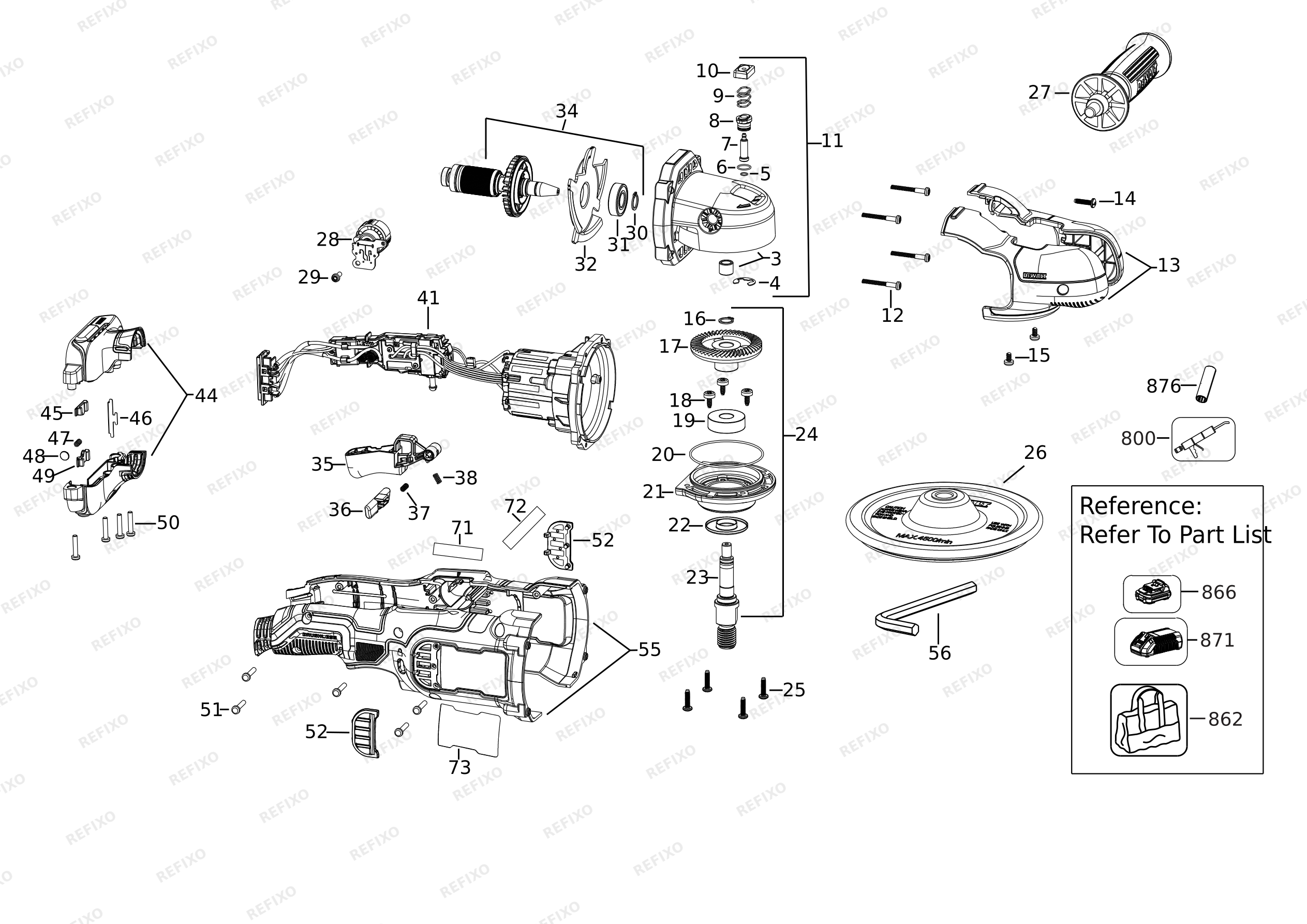 DeWalt ПОЛИРОВАЛЬНЫЙ СТАНОК DCM849N — схема запчастей