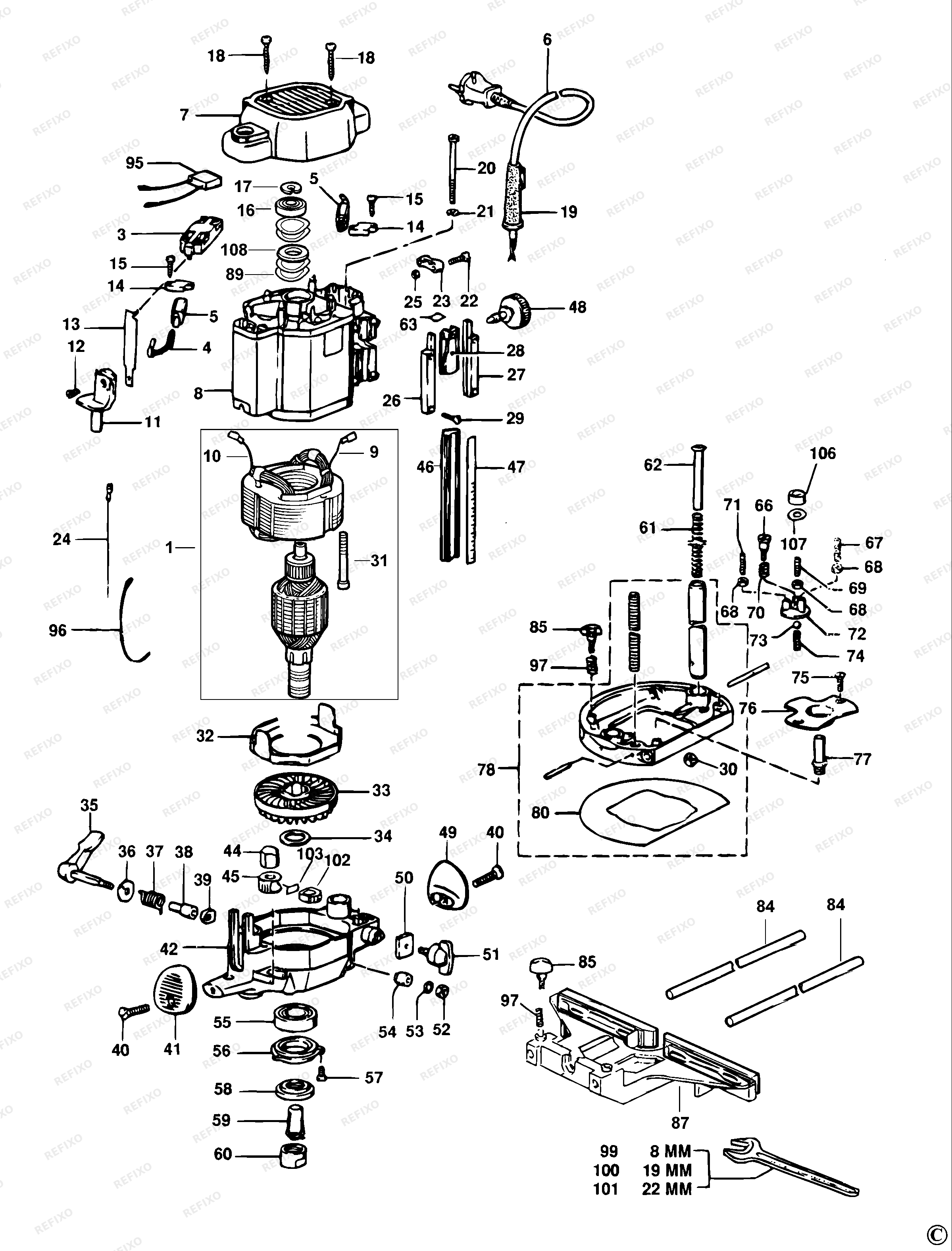DeWalt ФРЕЗЕР MOF131 — схема запчастей