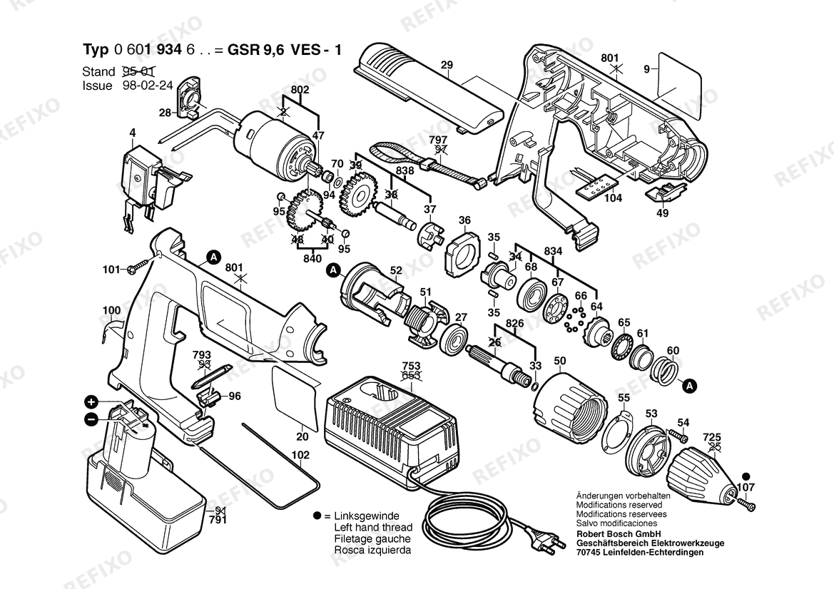 Bosch Attrappe GSR 9,6 VES-1 | 9.6 V (0 601 934 627) — схема запчастей