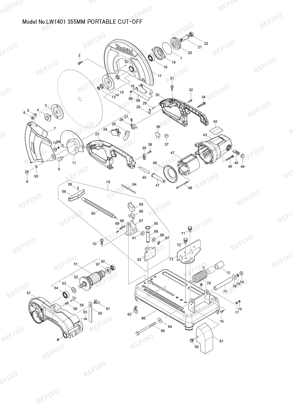 MAKITA LW1401 — схема запчастей