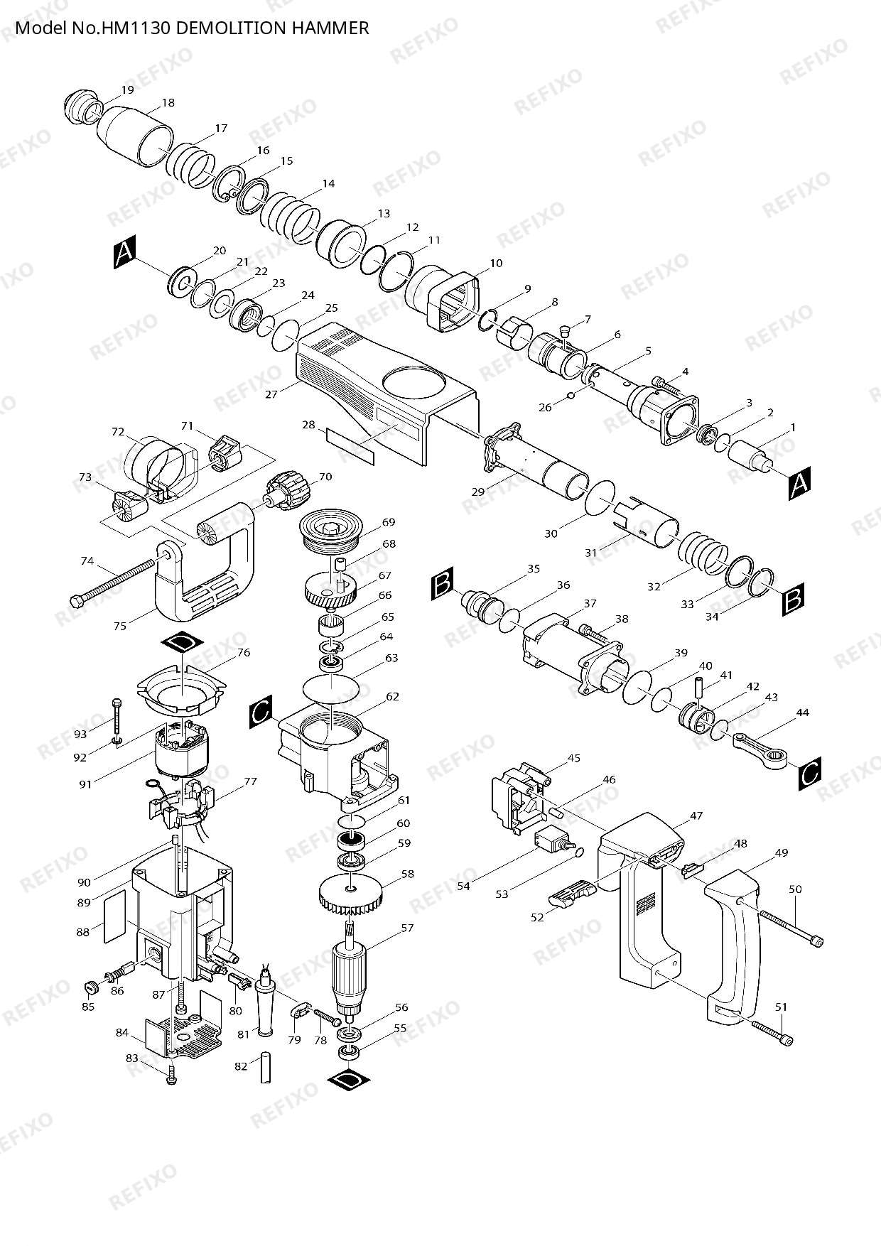MAKITA HM1130 — схема запчастей