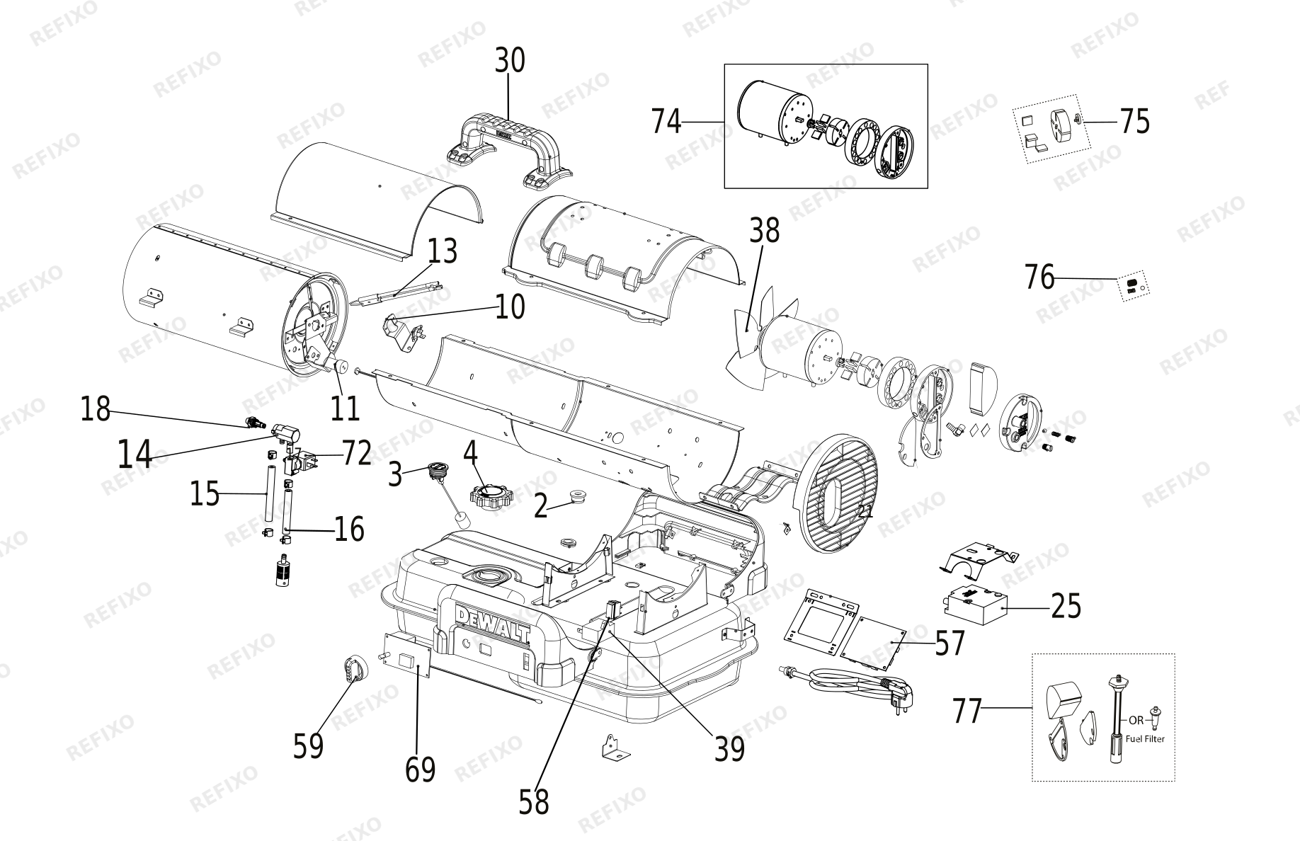 DeWalt НАГРЕВАТЕЛЬ DXKH080E — схема запчастей