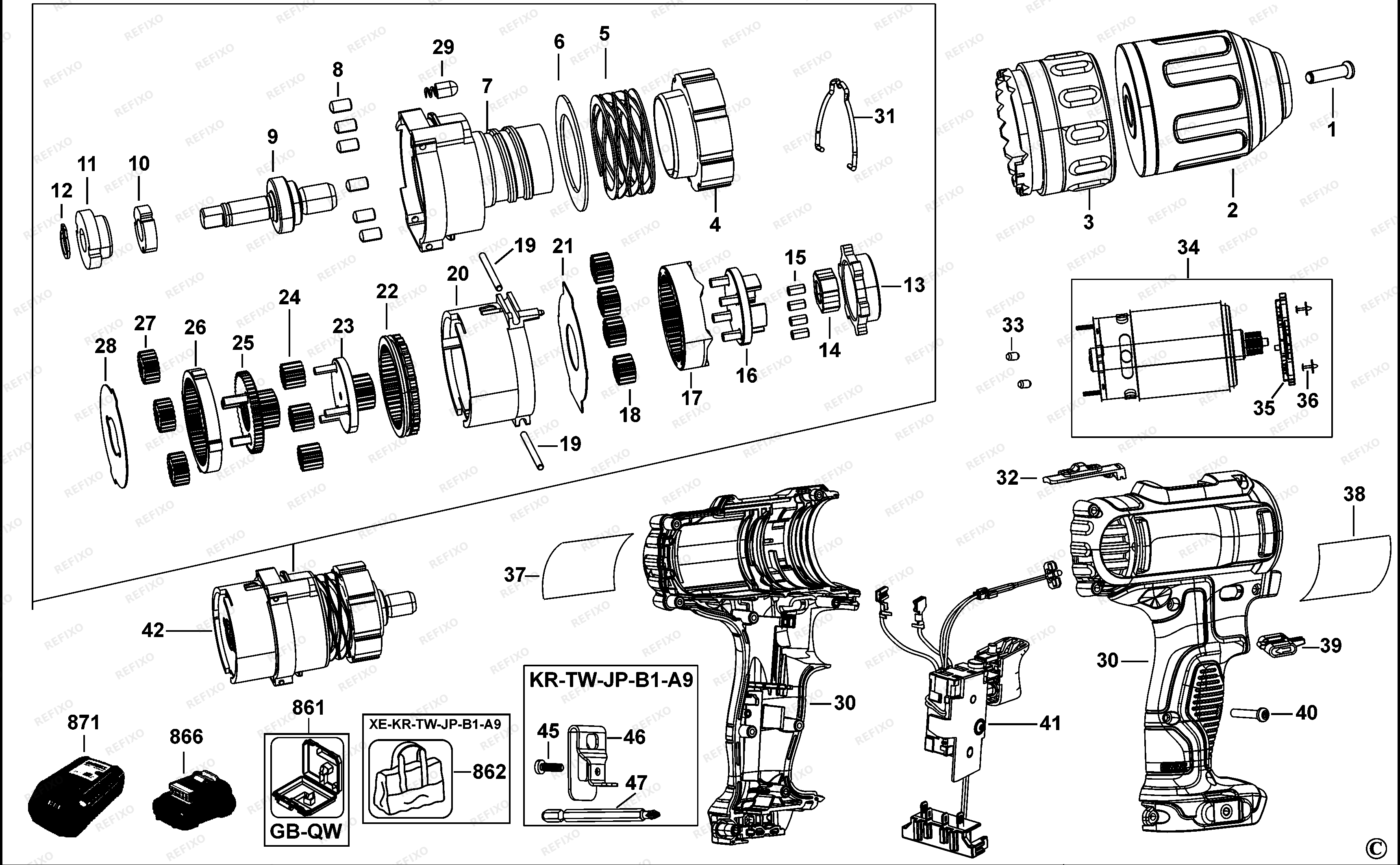 DeWalt АККУМУЛЯТОРНАЯ ДРЕЛЬ DCD710 — схема запчастей