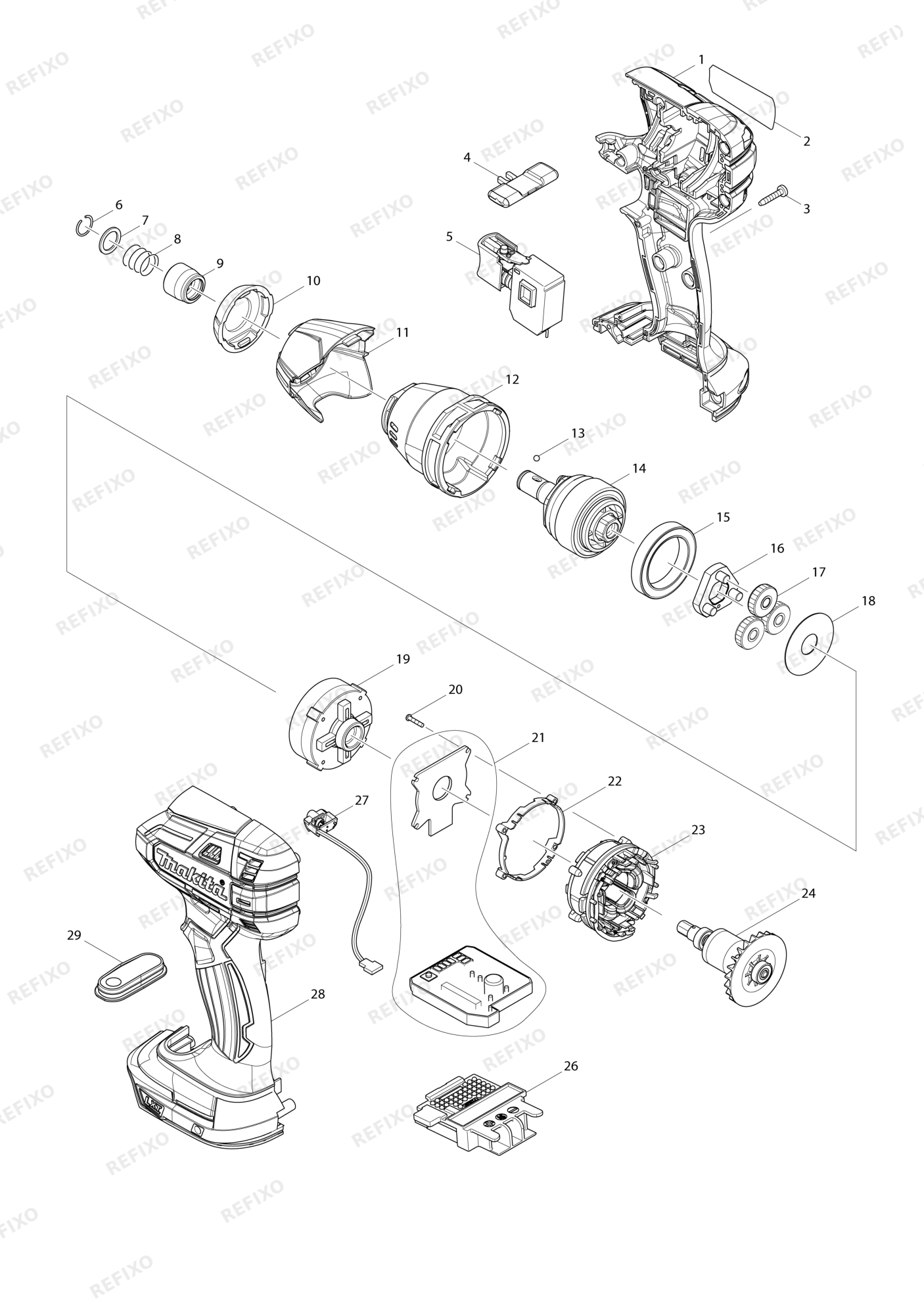 MAKITA DTS131 — схема запчастей