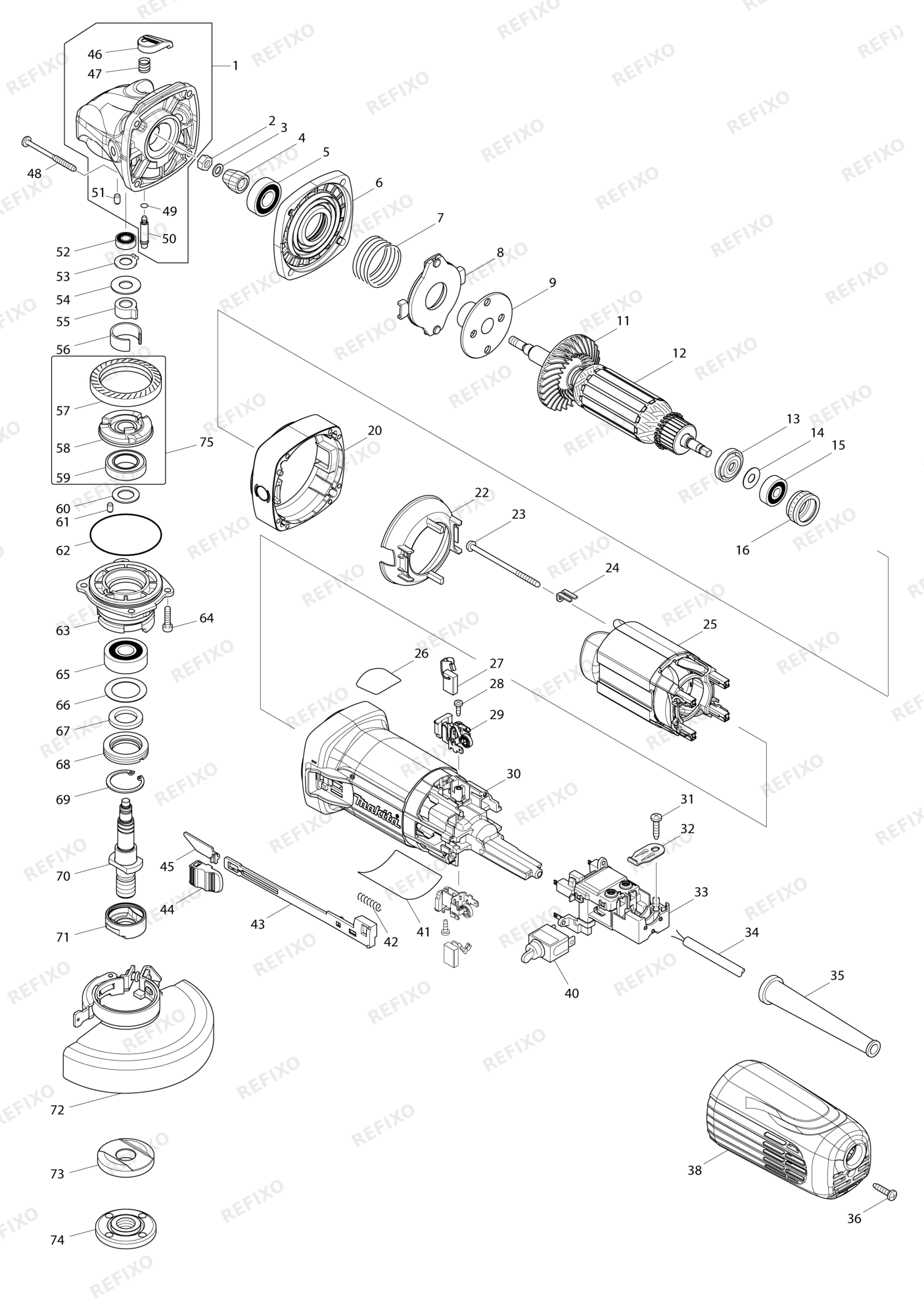 MAKITA GA4541 — схема запчастей
