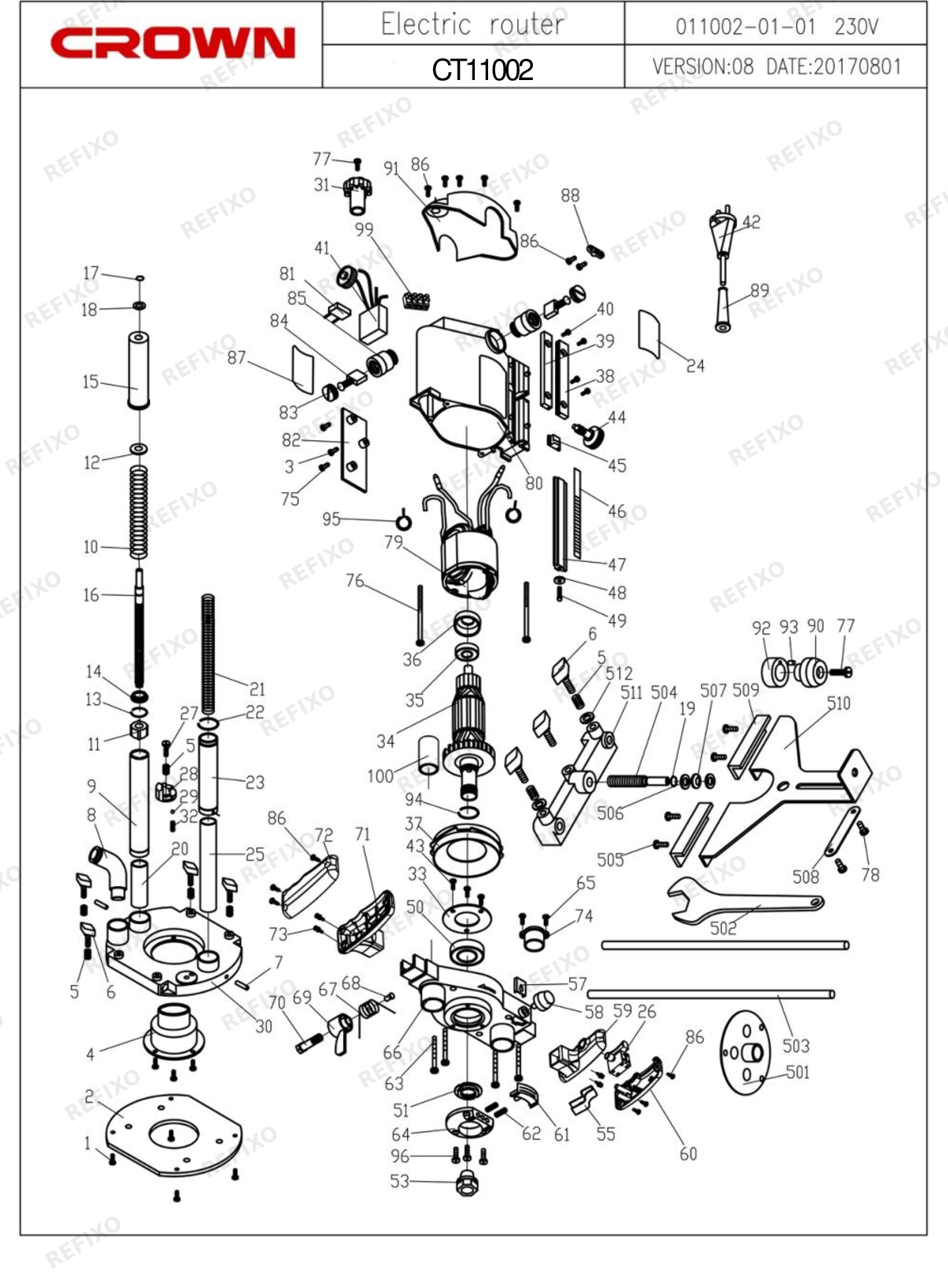 CROWN CT11002 — схема запчастей
