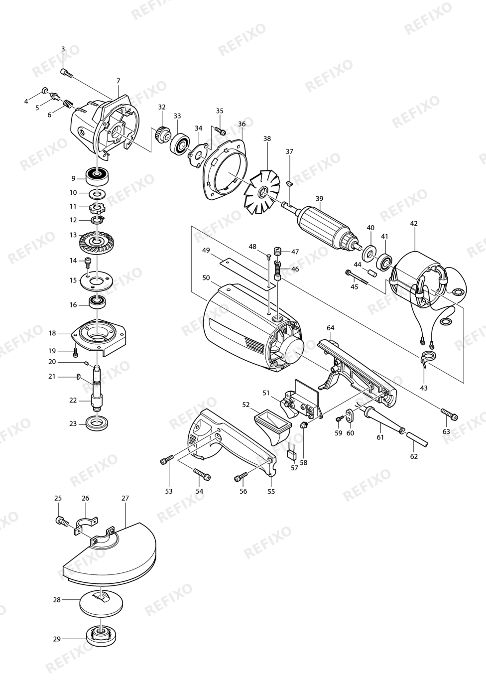 MAKITA 9607B — схема запчастей