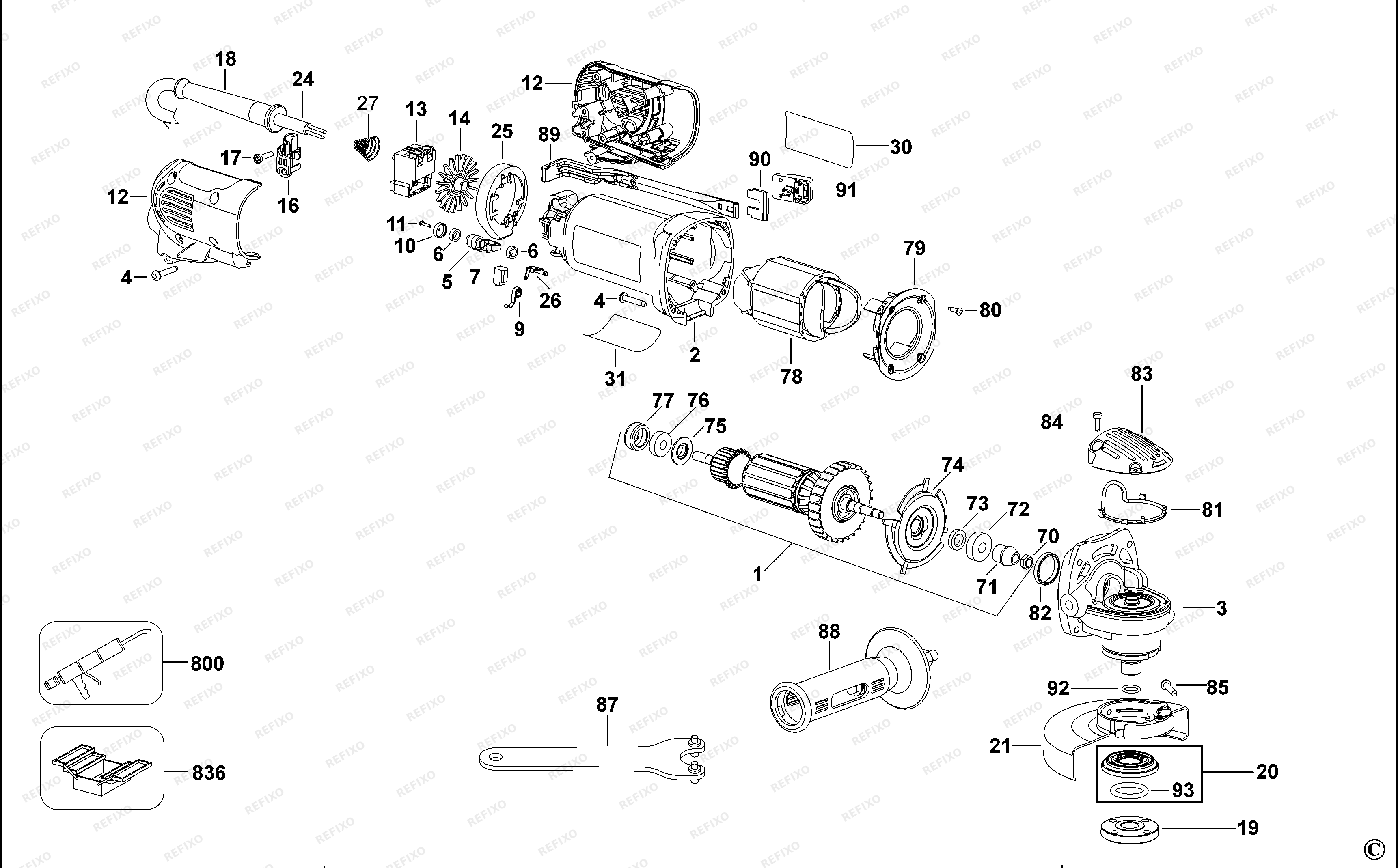 DeWalt МАЛЕНЬКАЯ УГЛОВАЯ ШЛИФМАШИНКА D28106 — схема запчастей