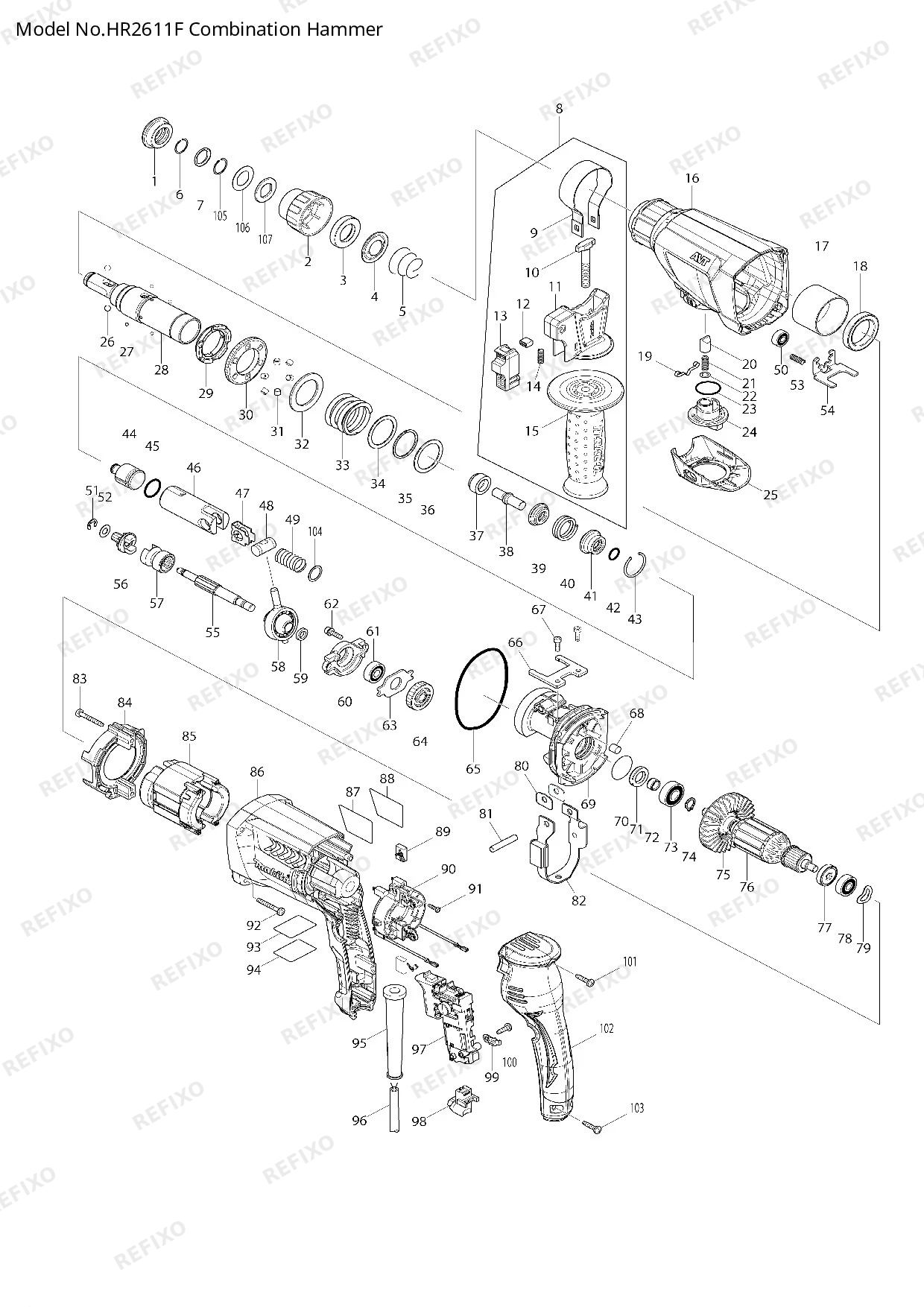 MAKITA HR2611F — схема запчастей