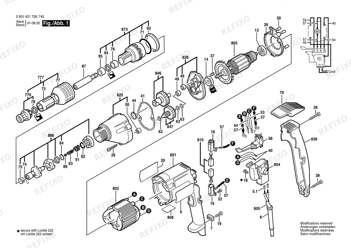Bosch Шуруповёрт 1421VSR | 115 V | 061 - US (0 601 421 739) — схема запчастей