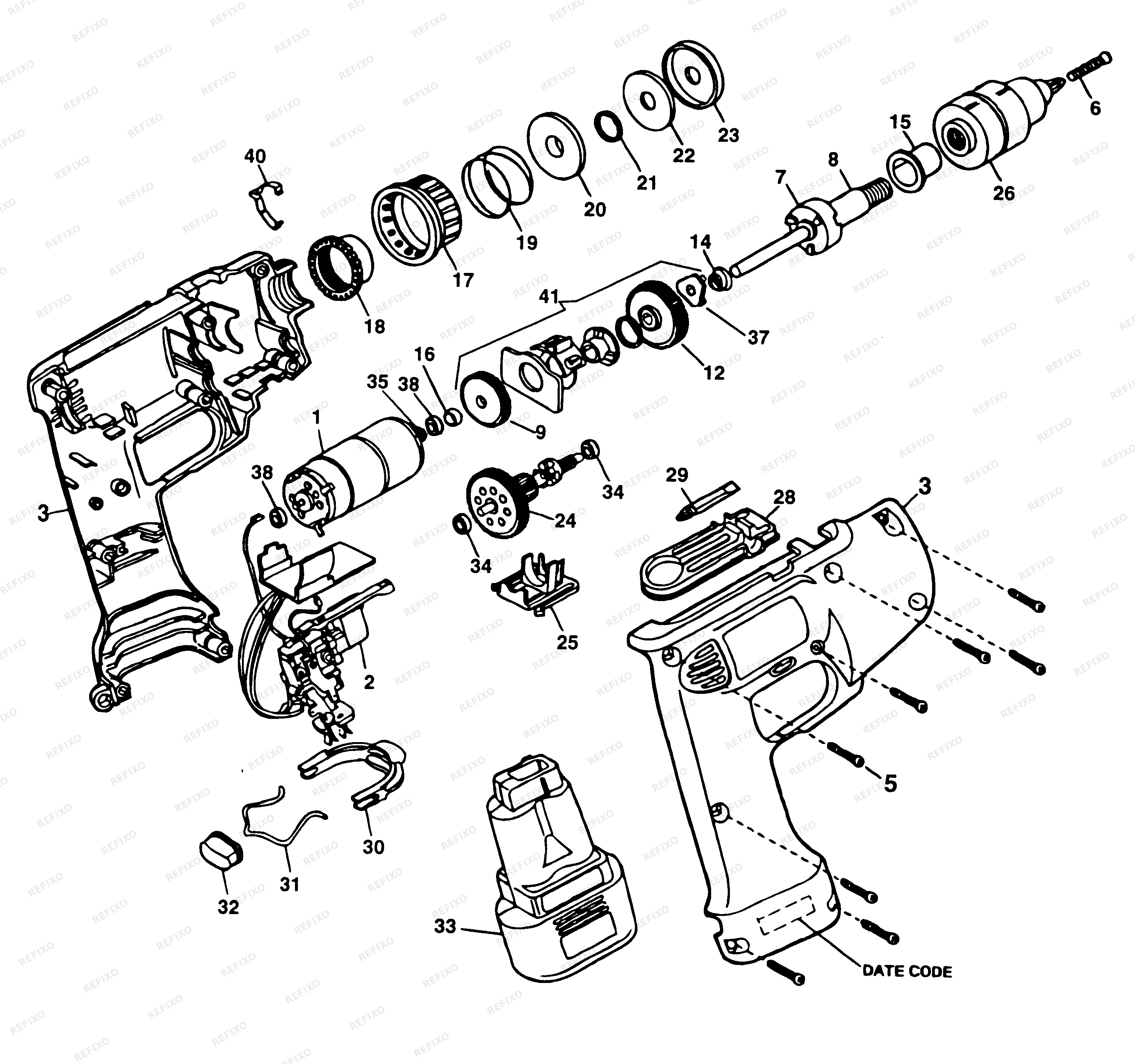 DeWalt ШУРУПОВЕРТ С РЕГУЛИРОВКОЙ КРУТЯЩЕГО МОМЕНТА MABS120 — схема запчастей