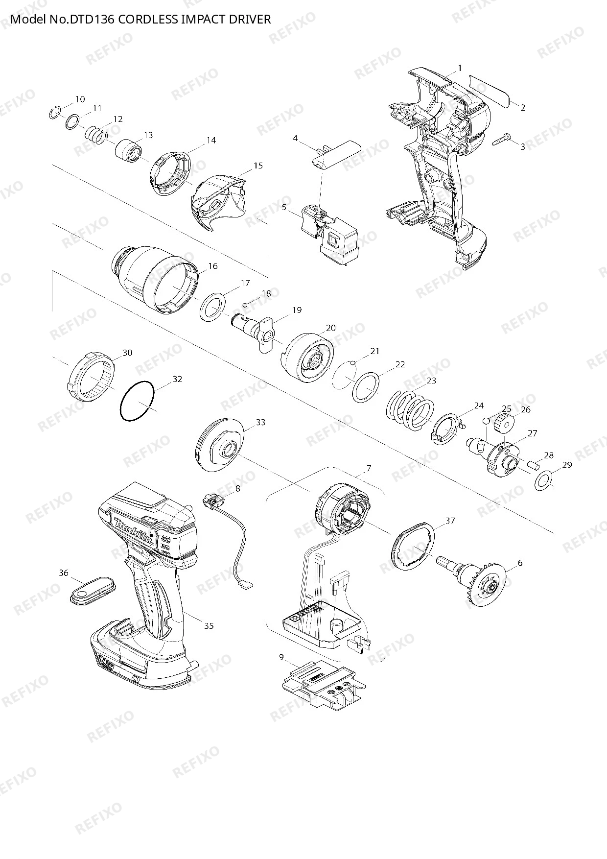 MAKITA DTD136 — схема запчастей