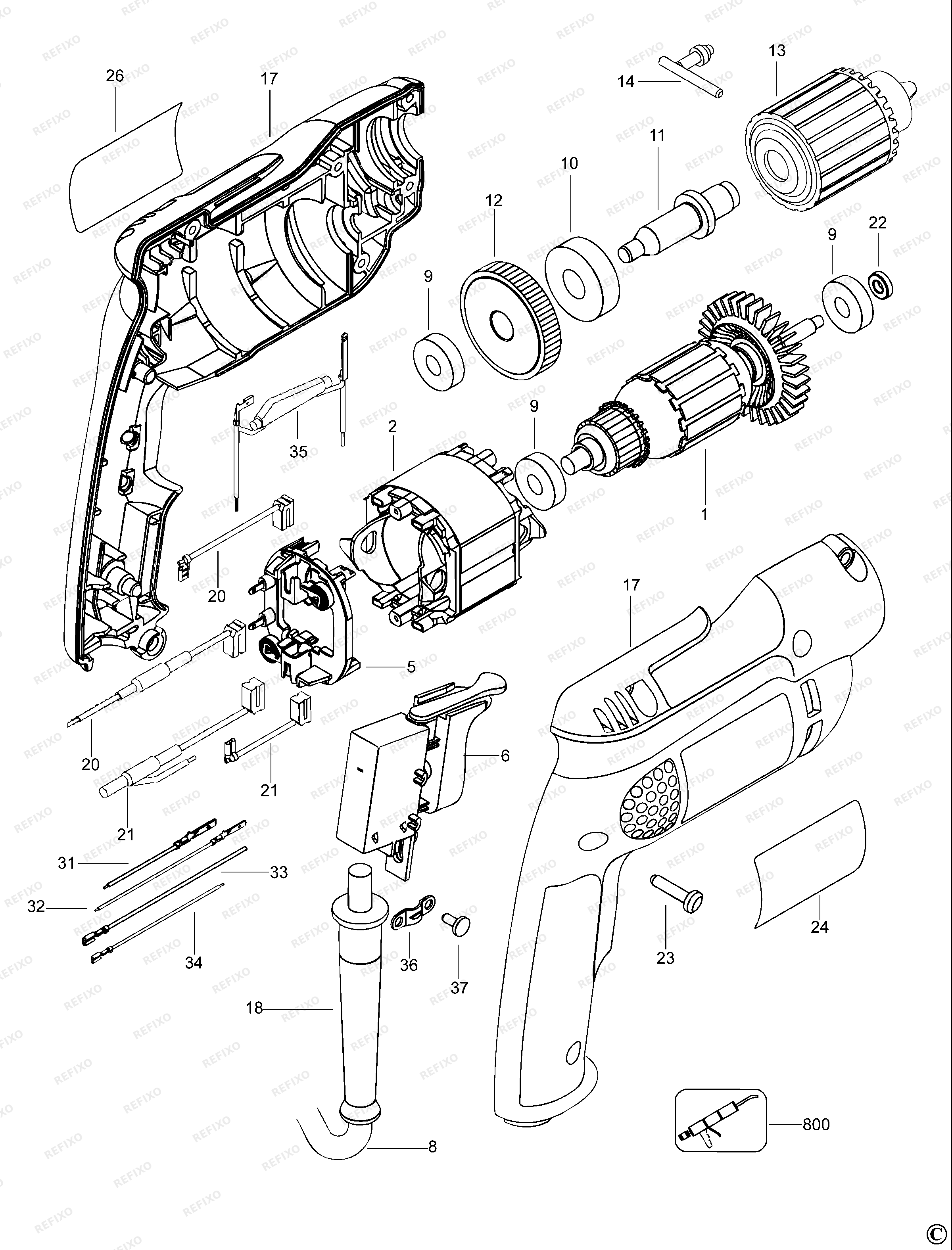 DeWalt ДРЕЛЬ D21003 — схема запчастей