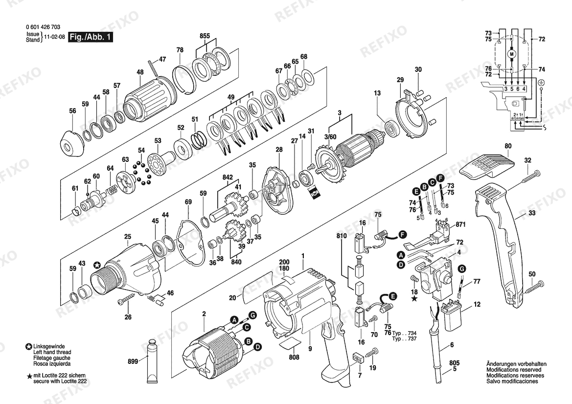 Bosch Шуруповёрт GSR 8-6 KE | 240 V | 036 - GB (0 601 426 742) — схема запчастей