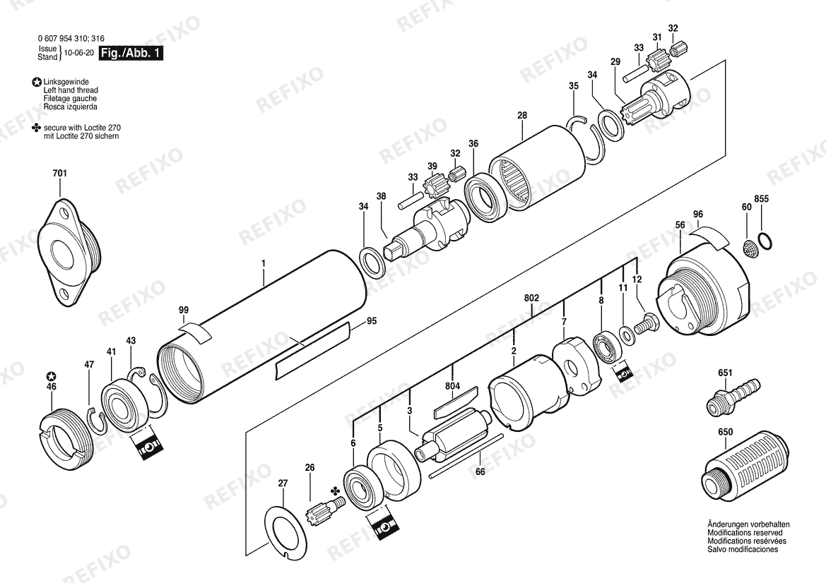 Bosch Einbaumotor 120W motor (0 607 954 316) — схема запчастей
