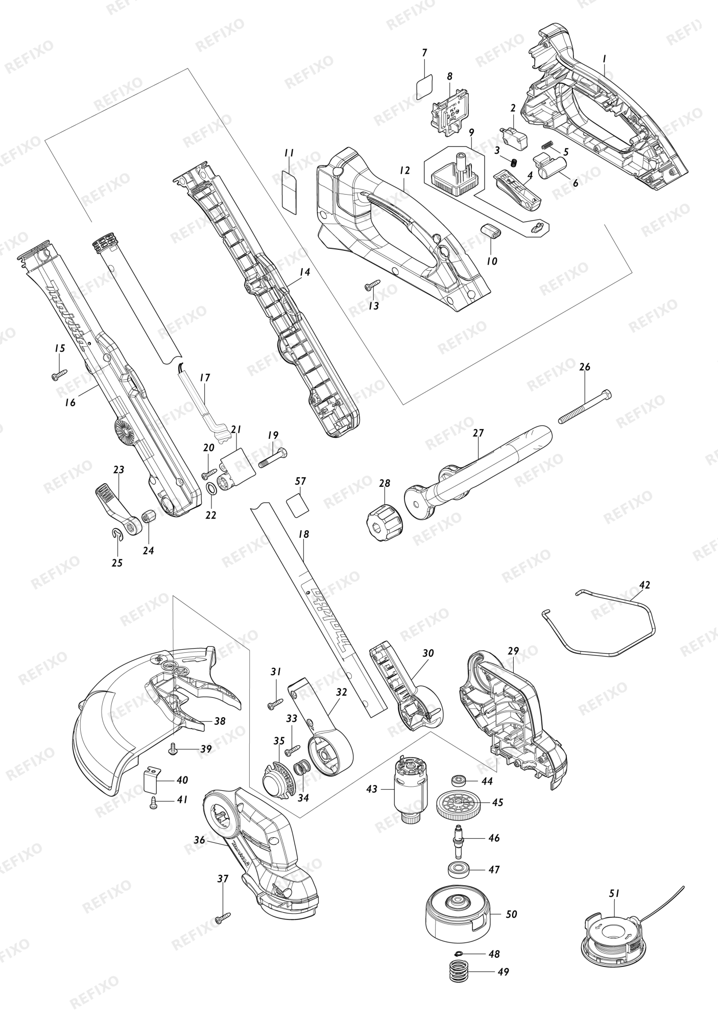 MAKITA DUR193 — схема запчастей