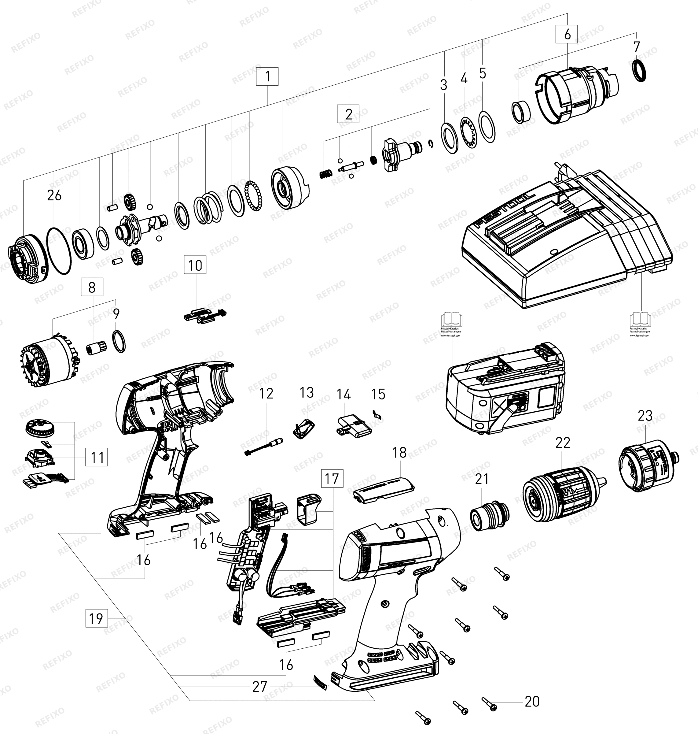Festool TI 15 - аккумуляторный -Schlagschrauber 496651 — схема запчастей
